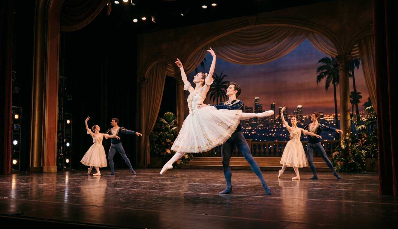 Dancers performing ballet on stage in Los Angeles