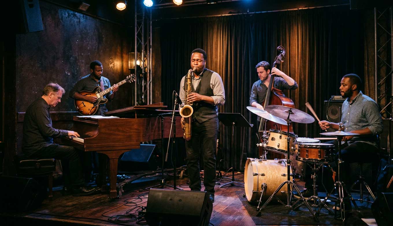Jazz musicians performing live on stage in Los Angeles