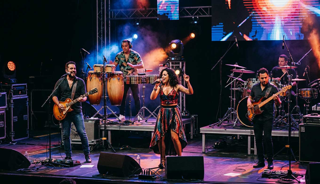 Latin artists performing live on stage in Los Angeles
