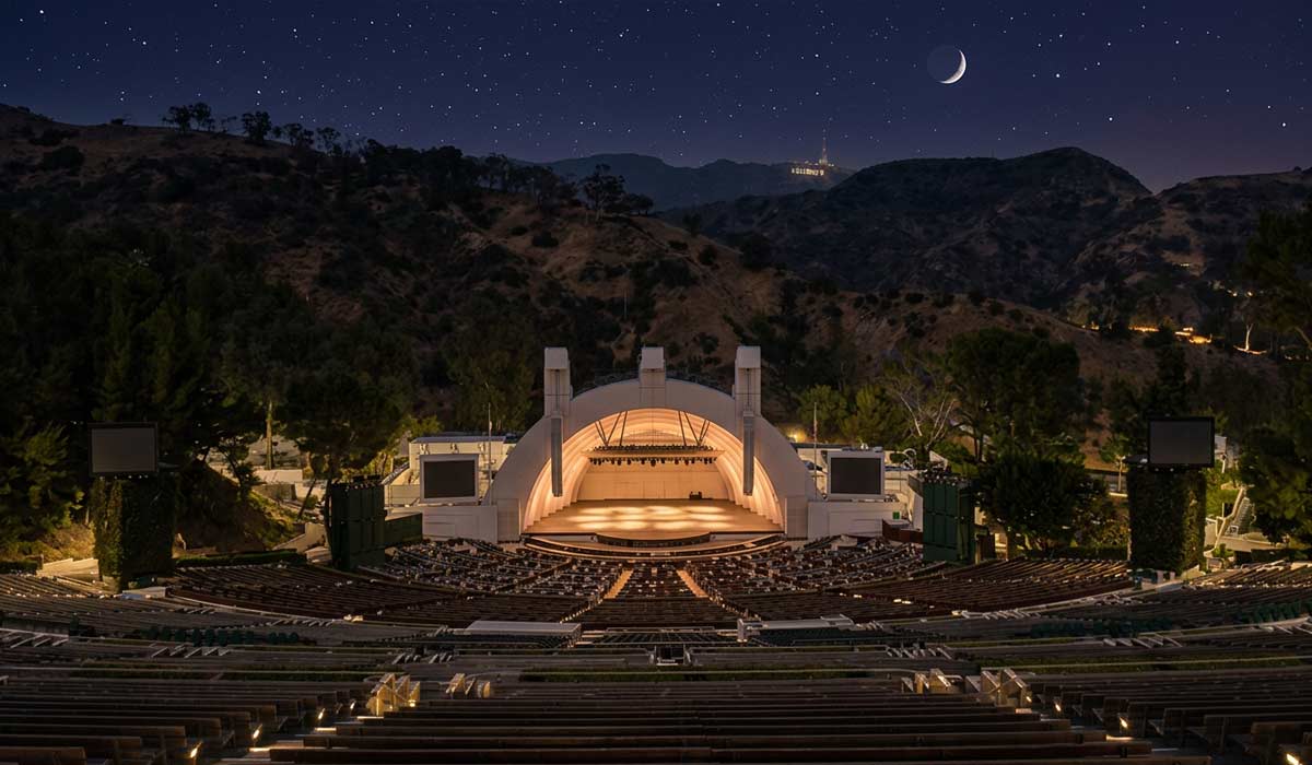 Hollywood Bowl amphitheatre hosting concerts, symphony performances, and summer music festivals